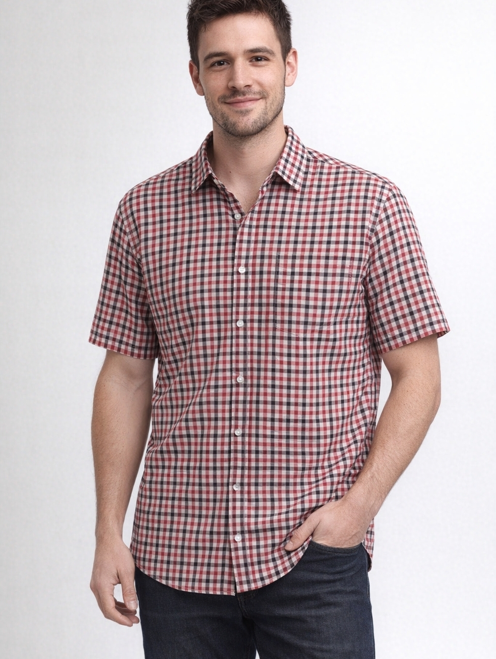 The North Face Red Check Short Sleeve Shirt Size Mens XL Like New Lightweight